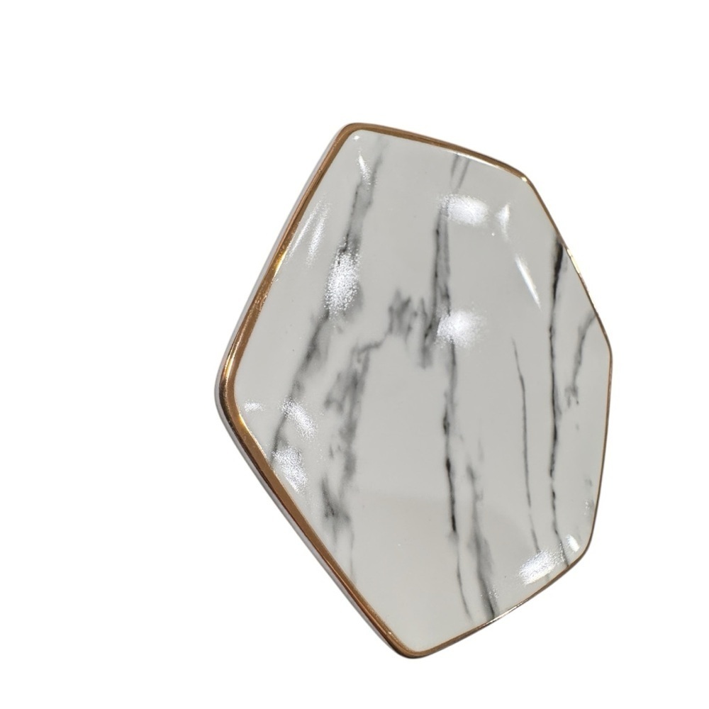 Hexagonal Marble Trinket Dish with Gold Trim - Picture 5 of 5